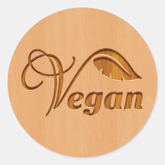 Veganes Logo mit Holzeffekt Runder Aufkleber (Vorderseite)