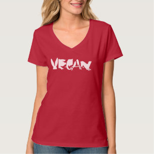 VEGANES ROTES DAS V-T-SHIRT DER LOGO-WEISSEN T-Shirt