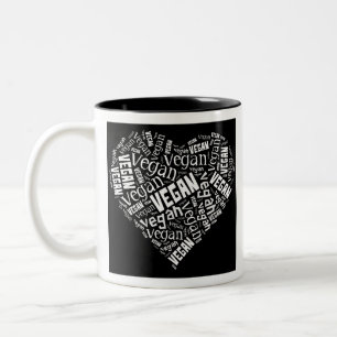 "Veganes" Wort-Wolke Herz u. Zitat Zweifarbige Tasse