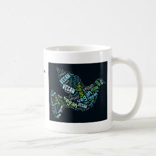 "Veganes" Wort-Wolke Mosaik - Friedenstaube u. Kaffeetasse