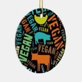 "Veganes" Wort-Wolke Mosaik mit einer Kuh, Keramikornament (Rechts)