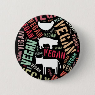"Veganes" Wort-Wolke Mosaik mit Schwein, Kuh u. Button