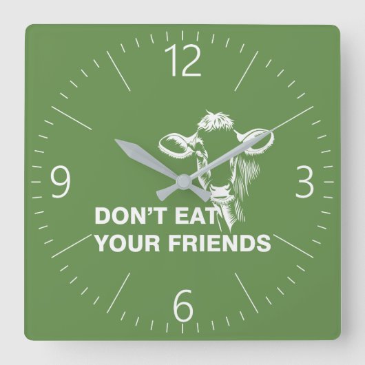 Veganismus Quadratische Wanduhr (Vorderseite)