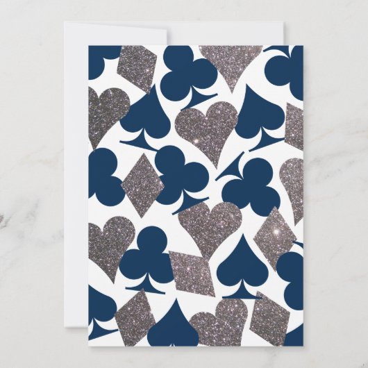 Vegas Birthday Party Navy Blue Silver Imitats Glit Einladung (Rückseite)