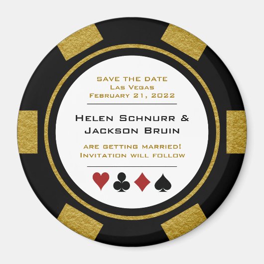 Vegas Black Gold Poker Chip Hochzeit speichern das Magnet (Vorne)