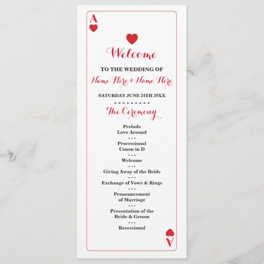 Vegas Casino Ace of Hearts Cards Hochzeitsprogramm Programm (Vorderseite)