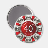 Vegas Casino Chip 40. Geburtstag | Rotsilber Magnet (Vorderseite/Rückseite)
