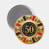 Vegas Casino Chip 50. Geburtstag | Rotes Gold Magnet (Vorderseite/Rückseite)