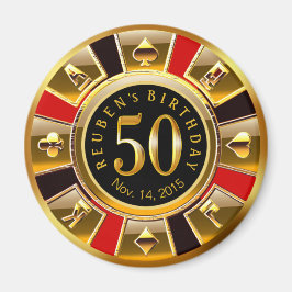 Vegas Casino Chip 50. Geburtstag | Rotes Gold Magnet