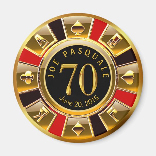 Vegas Casino Chip 70. Geburtstag | Rotes Gold Magnet (Vorne)