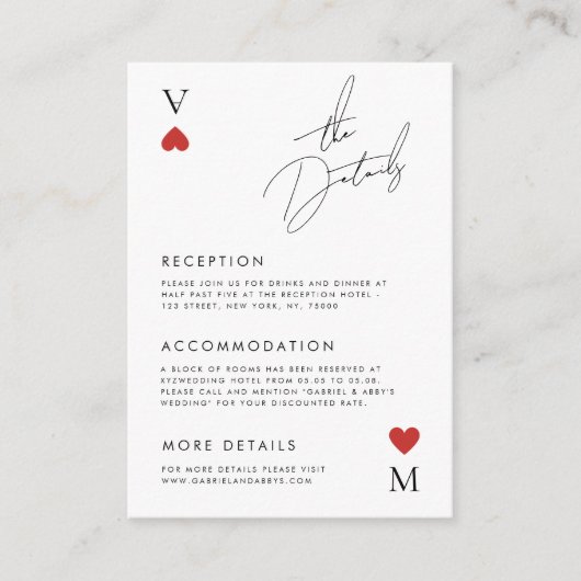 Vegas Casino Kartenspiel Details Hochzeiten Begleitkarte (Vorderseite)