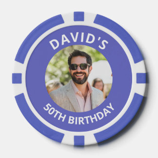 Vegas Casino Party Favor Blue & White Photo Pokerchips