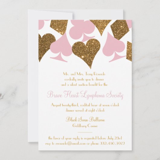 Vegas Casino Party Imitats Gold Glitzer und JEDE F Einladung (Vorderseite)