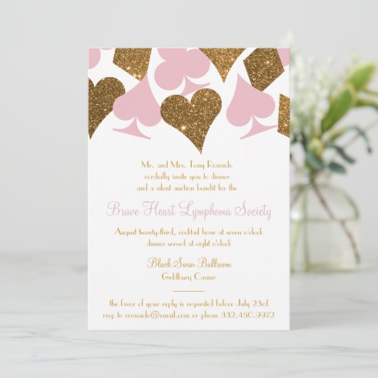 Vegas Casino Party Imitats Gold Glitzer und JEDE F Einladung (Stehend Vorderseite)