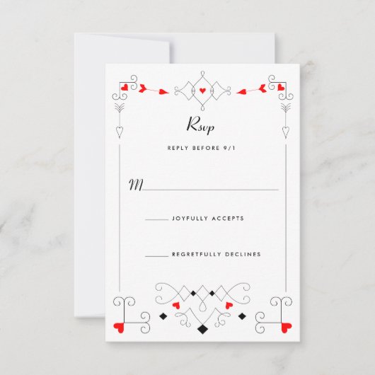 Vegas Cupid's Hearts and Diamonds Wedding RSVP Karte (Vorderseite)