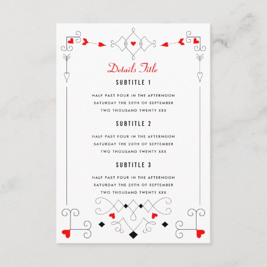 Vegas Cupid's Hearts Diamonds Wedding Details Begleitkarte (Vorderseite)