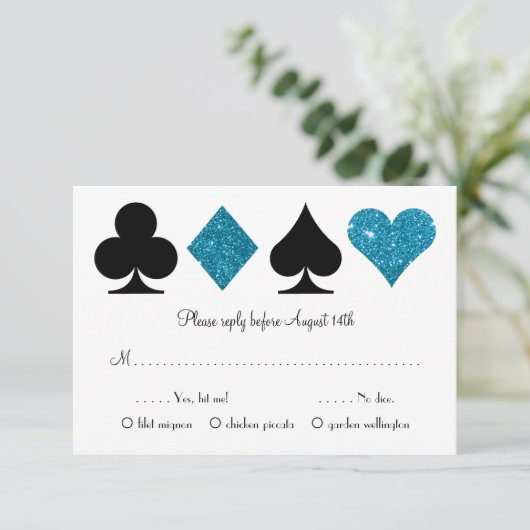 Vegas Destiny Wedding RSVP mit Essensauswahl Blue (Stehend Vorderseite)