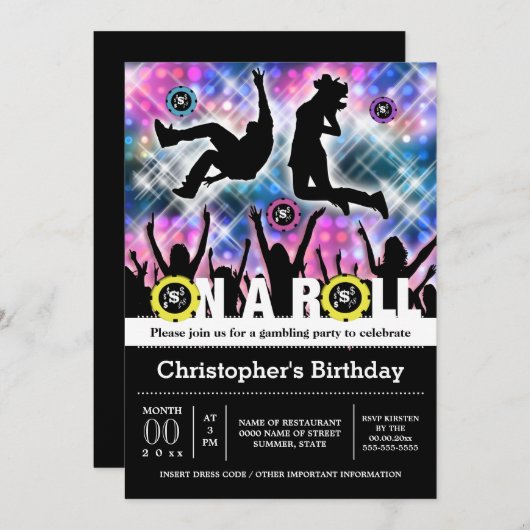 Vegas Diskothek Spielverein Party-Szene Einladung (Vorne/Hinten)