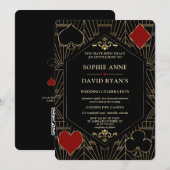 Vegas Gold Art Deco Casino QR Code Poker Wedding  Einladung (Vorne/Hinten)