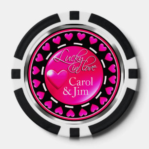 Vegas Lucky in der Liebe Herz fuschia schwarz Pokerchips