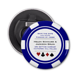 Vegas Navy White Poker Chip Save the Date Flaschenöffner