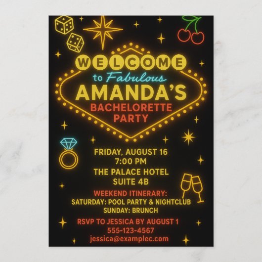 Vegas Neon Sign Bachelorette Party Invitation Einladung (Vorderseite)