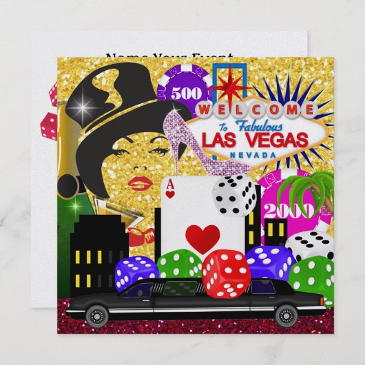 Vegas Party - Casino / Poker - SRF Einladung (Vorne/Hinten)