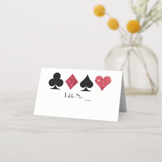 Vegas Red Imitats Glitzer Platzkarte mit Tabellenn (Vorderseite)