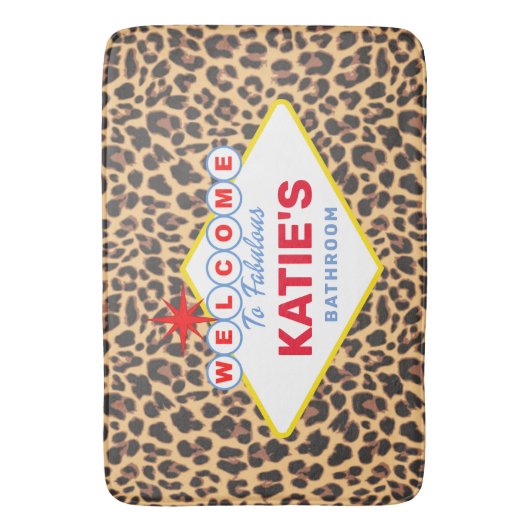 Vegas Sign Personalisiert Leopard Print Badematte (Vorderseite Vertikal)