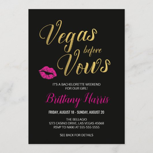 Vegas vor Vows Bachelorette Einladung (Vorderseite)