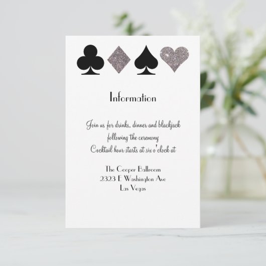 Vegas Wedding Black and Silver Extra Info Card Begleitkarte (Stehend Vorderseite)