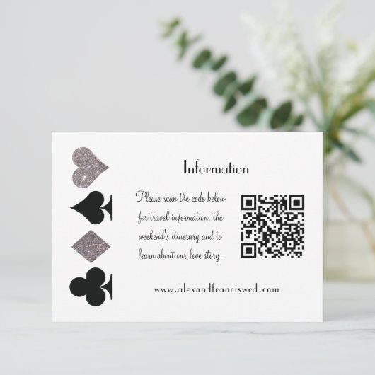 Vegas Wedding Black and Silver QR Code Information Begleitkarte (Stehend Vorderseite)