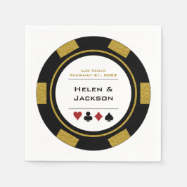 Vegas Wedding Black Gold Poker Chip Serviette