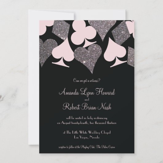 Vegas Wedding Black Pink and Silver Imitats Glitze Einladung (Vorderseite)