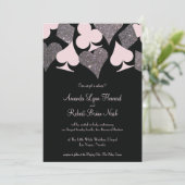 Vegas Wedding Black Pink and Silver Imitats Glitze Einladung (Stehend Vorderseite)