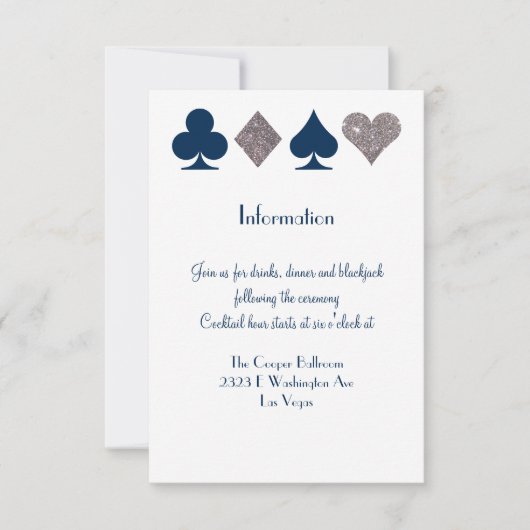 Vegas Wedding Navy Blue Silver Extra Info Card Einladung (Vorderseite)