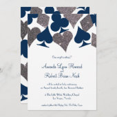 Vegas Wedding Navy Blue Silver Imitats Glitzer Einladung (Vorne/Hinten)