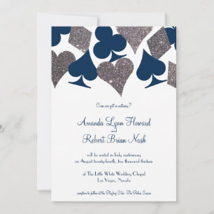 Vegas Wedding Navy Blue Silver Imitats Glitzer Einladung