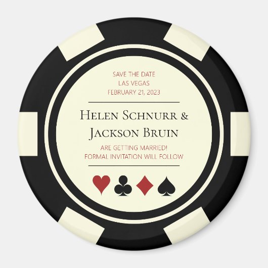 Vegas Wedding speichert das Datum Poker Chip Black Magnet (Vorne)