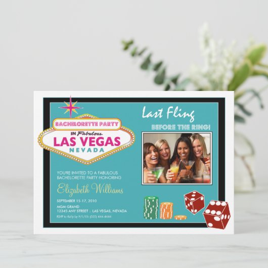 Vegas Weekend Junggeselinnen-Abschied Einladung (a (Stehend Vorderseite)