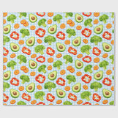Vegetable Pattern on Blue Ging Geschenkpapier (Flach)