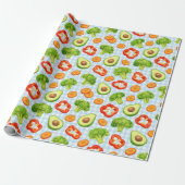 Vegetable Pattern on Blue Ging Geschenkpapier (Ungerollt)