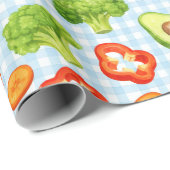 Vegetable Pattern on Blue Ging Geschenkpapier (Rolleneckpunkt)