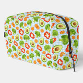 Vegetable Pattern on Blue Gingham Waschbeutel (Rechte Ecke)