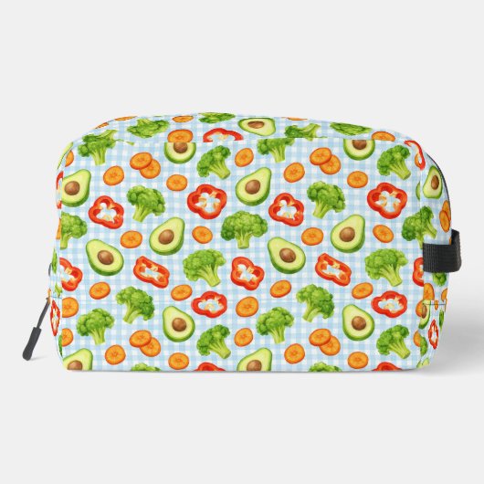 Vegetable Pattern on Blue Gingham Waschbeutel (Rückseite)