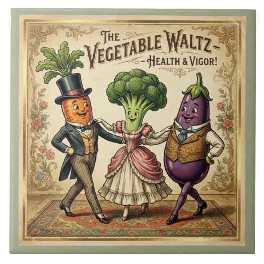 Vegetable Waltz Dancing Veggies Vintage Victorian Fliese (Vorderseite)