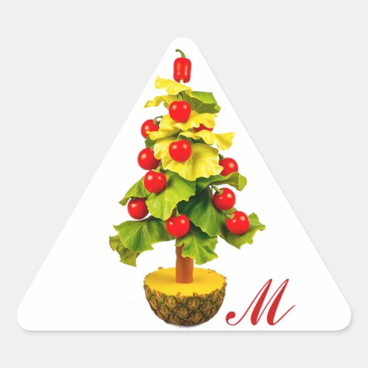 Vegetables Christmas Tree, Lettuce Leaves Monogram Dreieckiger Aufkleber (Vorderseite)