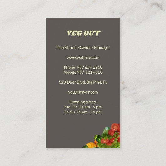Vegetarische Küche Visitenkarte (Rückseite)