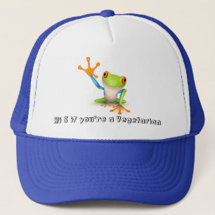Vegetarischer Frosch auf blauem Fernlastfahrerhut Truckerkappe