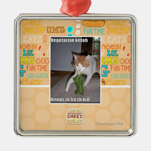 Vegetarischer Kitteh Silbernes Ornament (Vorne)